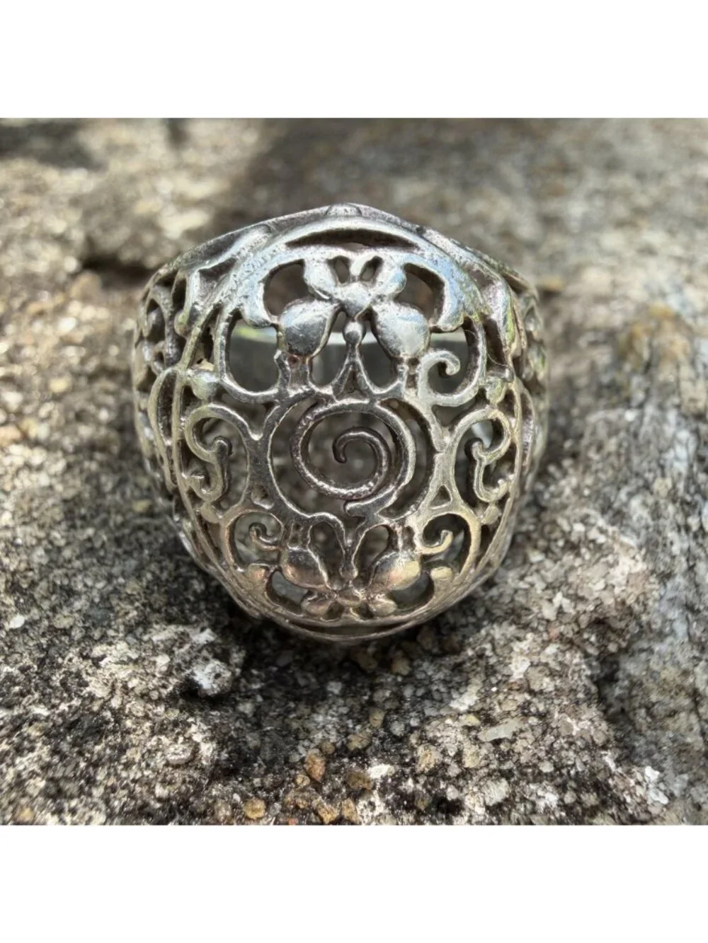 Sterling Silver 6.5 Butterfly Spiral Openwork Dome Statement Ring Boho Vintage